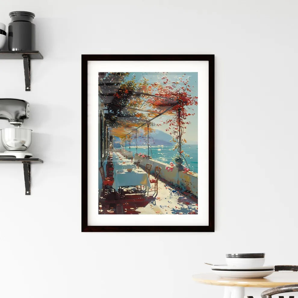 Impressionist Italian Trattoria Dining Scene, Midday 1798, Cozy Ambiance, Ocean View, Painting, Art Custom Print
