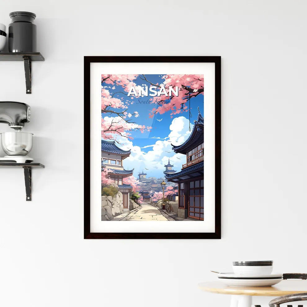 Ansan South Korea Cityscape Watercolor Painting - Street View with Vibrant Buildings and Cherry Blossoms Default Title