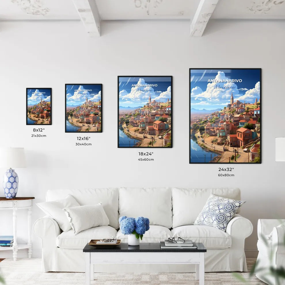 Vibrant Painted Skyline of Antananarivo Madagascar City on a Hill with Blue Sky and River Default Title