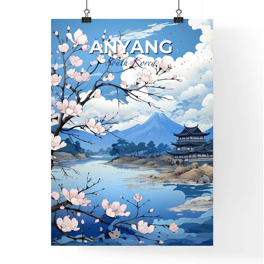 South Korea Anyang Vibrant City Skyline Digital Painting Art Lake Spring Cherry Blossoms Default Title