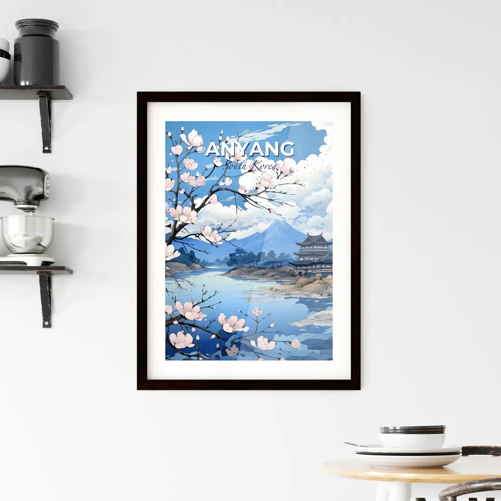 South Korea Anyang Vibrant City Skyline Digital Painting Art Lake Spring Cherry Blossoms Default Title
