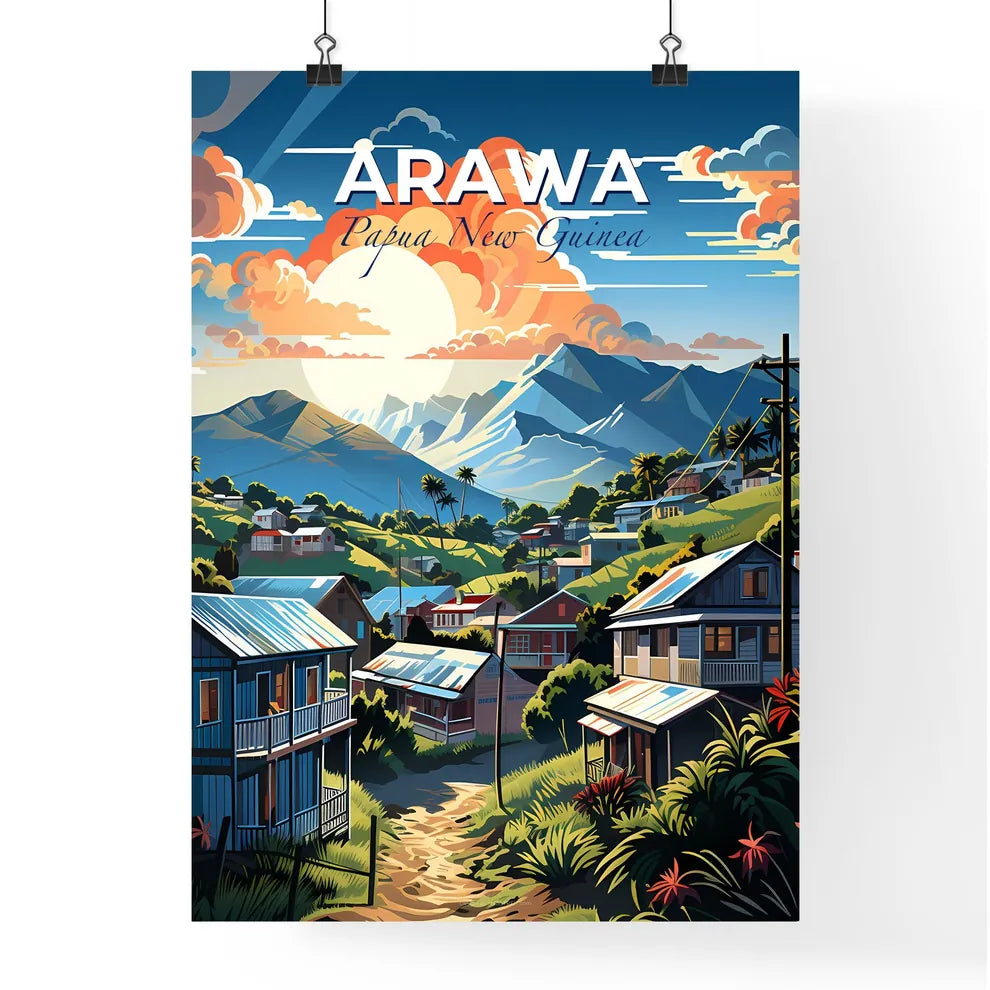Vibrant Papua New Guinea Village Skyline Landscape Painting Default Title