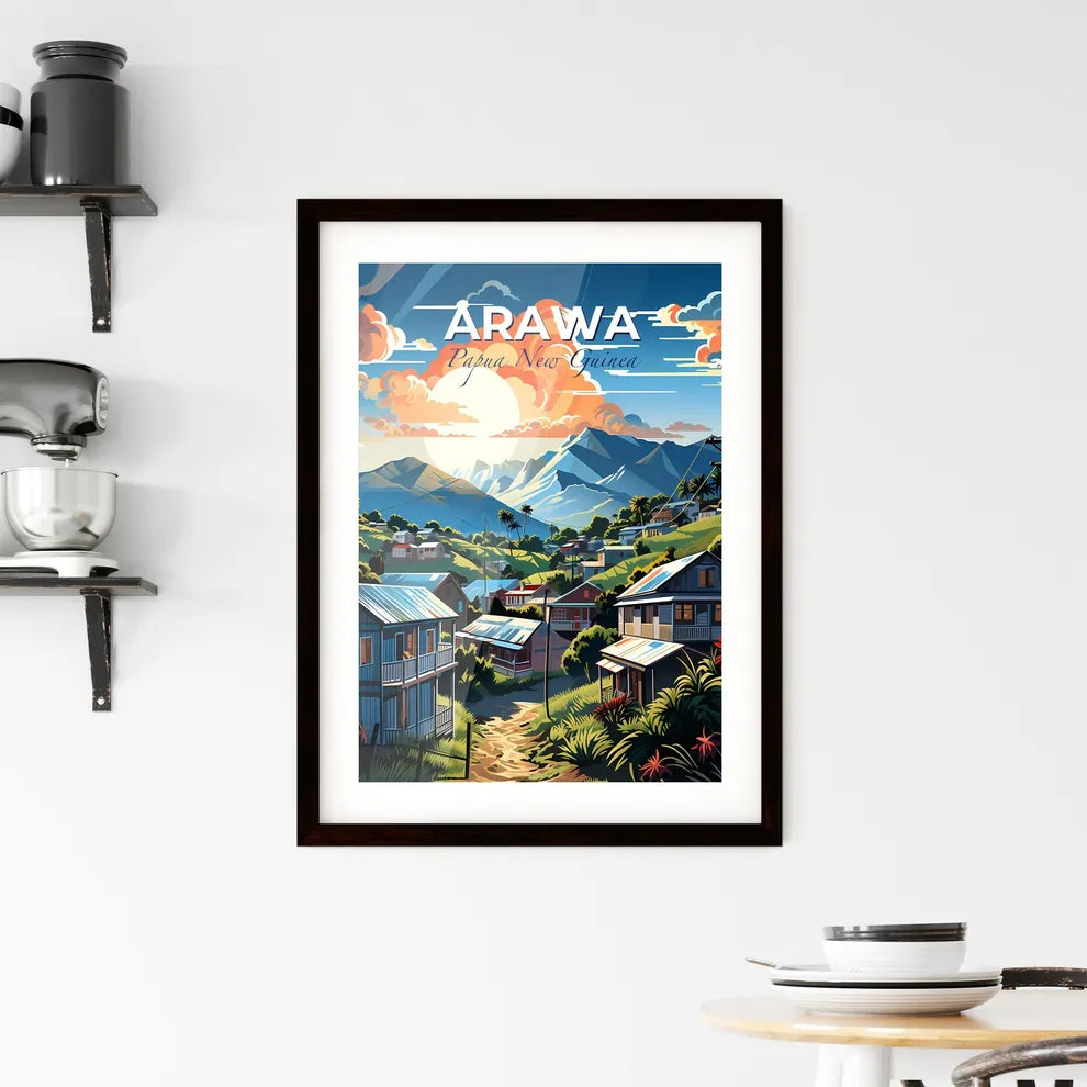 Vibrant Papua New Guinea Village Skyline Landscape Painting Default Title