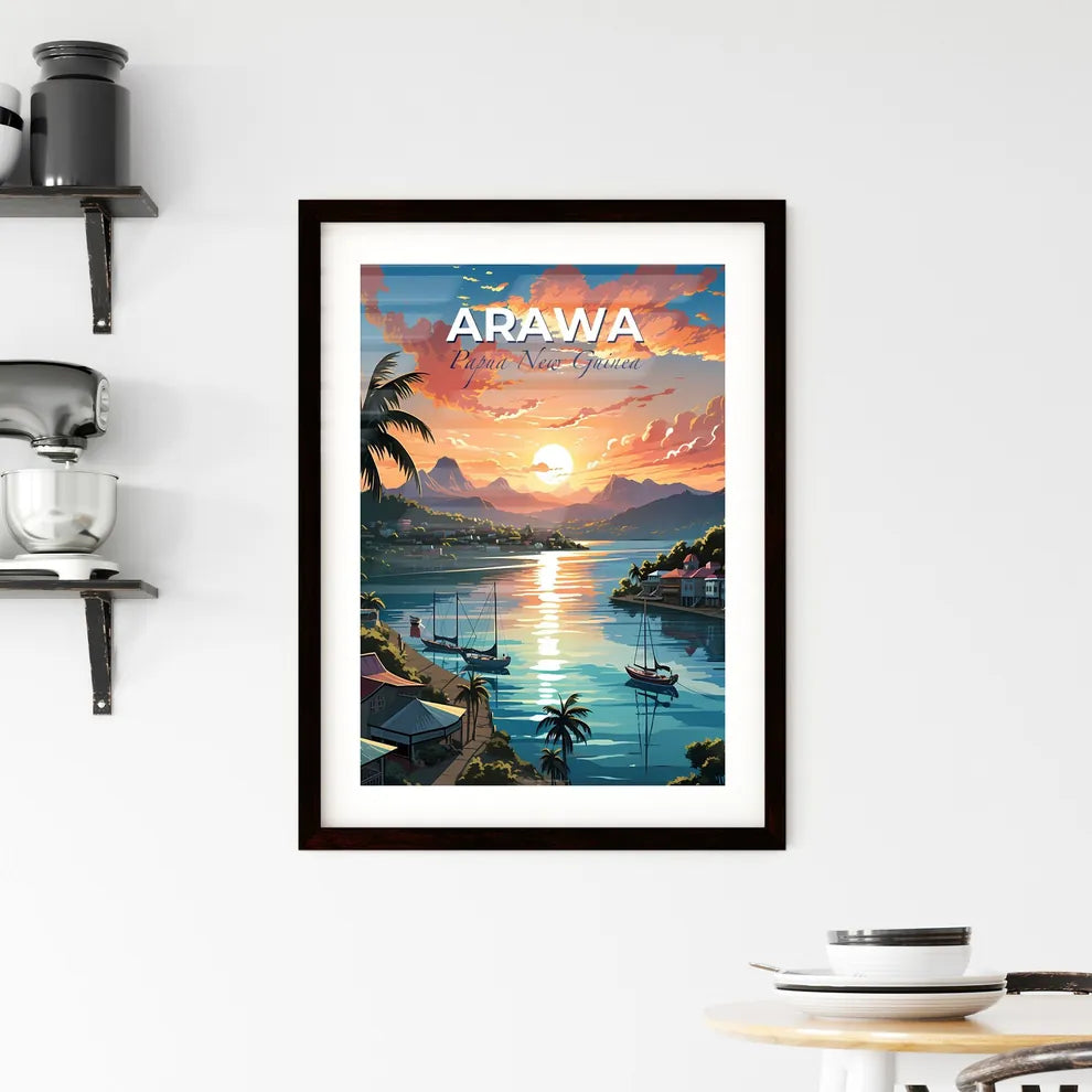Colorful Arawa Papua New Guinea Painting Sunset Skyline Boats Palm Trees Art Default Title