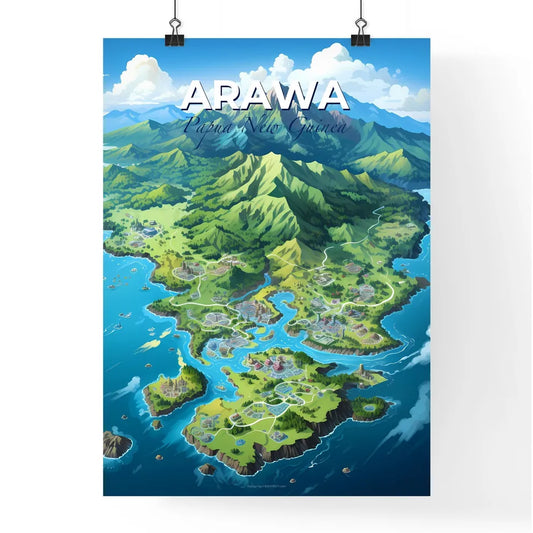 Vibrant Painting of Arawa Papua New Guinea Skyline with Mountains and Blue Sky Default Title