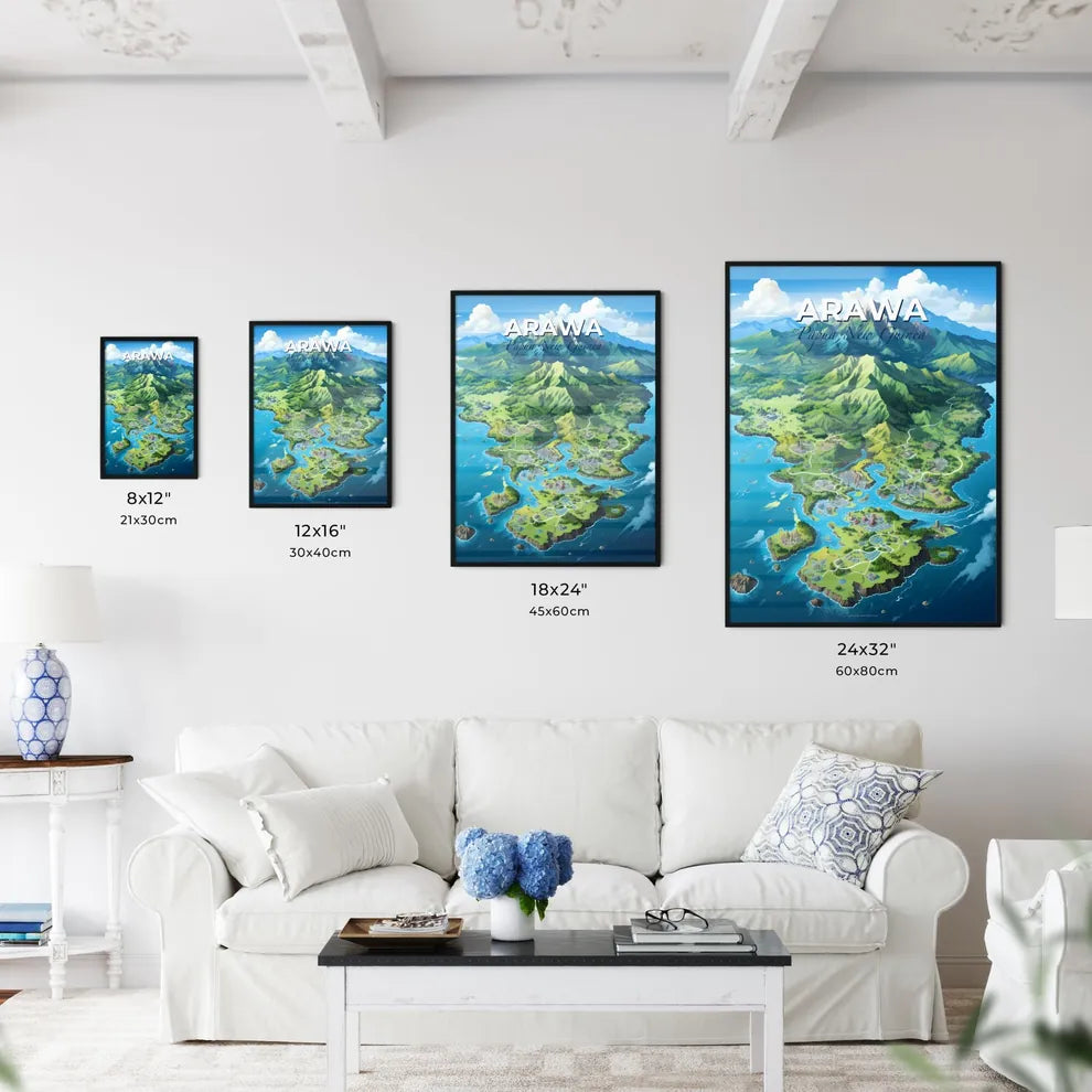 Vibrant Painting of Arawa Papua New Guinea Skyline with Mountains and Blue Sky Default Title
