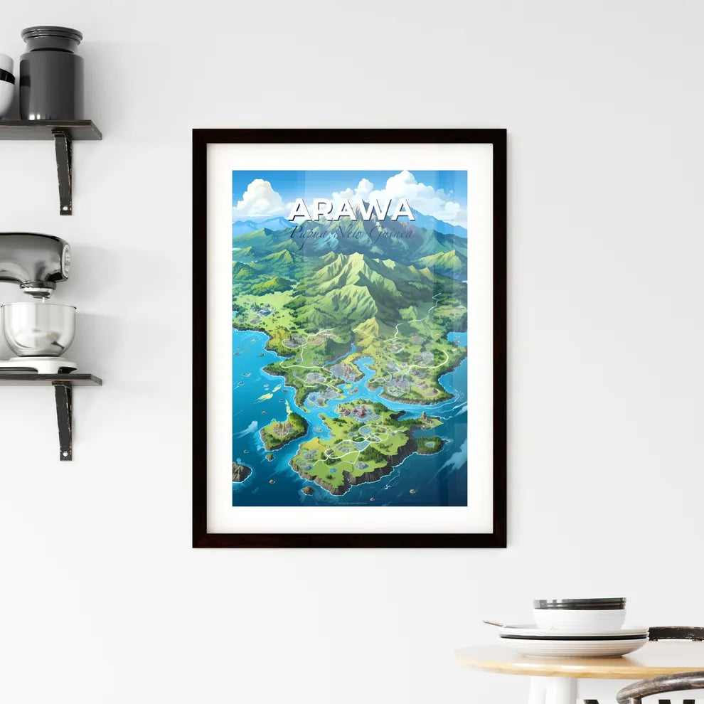 Vibrant Painting of Arawa Papua New Guinea Skyline with Mountains and Blue Sky Default Title