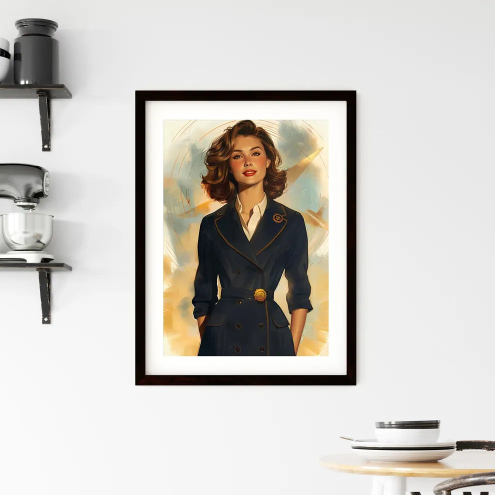 Art deco women propaganda pin-up painting in Framed Print