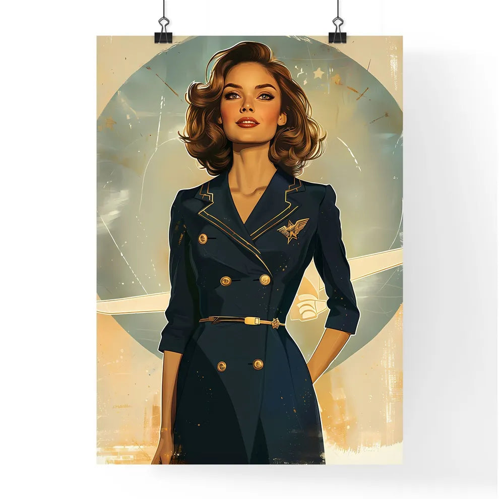 Art Deco Woman in Blue Dress Vintage Paintin Poster