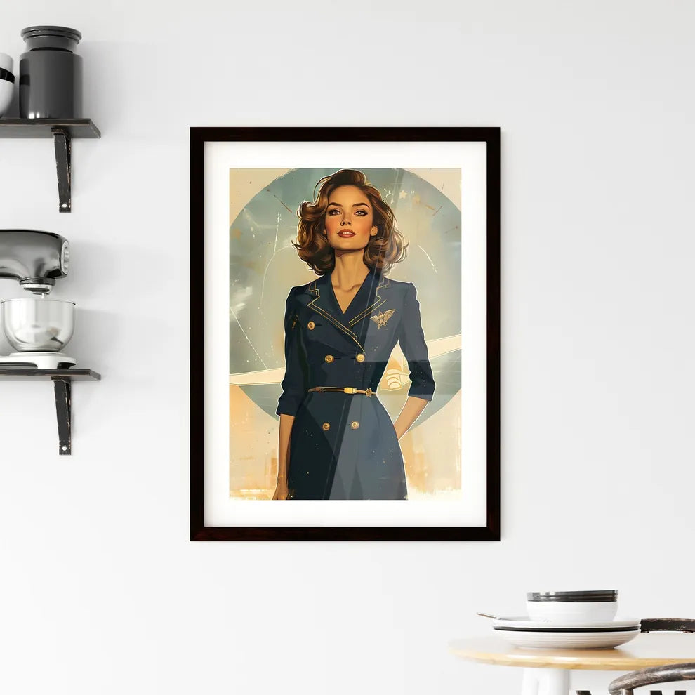 Art Deco Woman in Blue Dress Vintage Paintin Framed Print