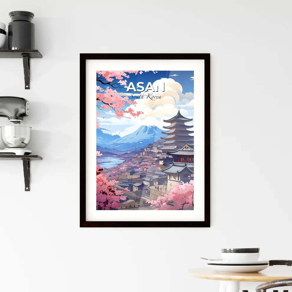 Vibrant Asan South Korea Skyline Painting Pagoda Cherry Blossoms Default Title