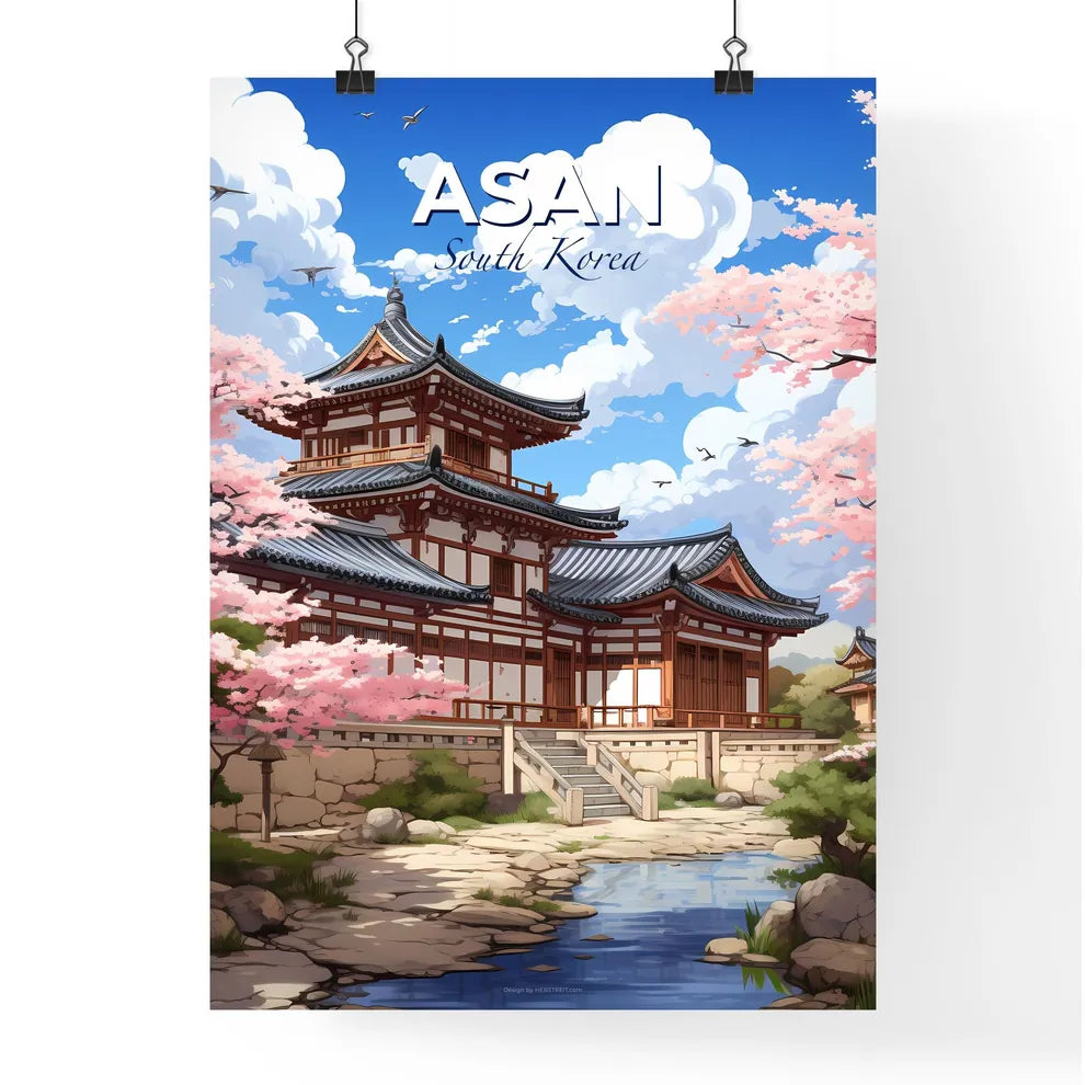 Abstract Painting of Asan Skyline, South Korea Featuring Building, Pond, and Trees Default Title