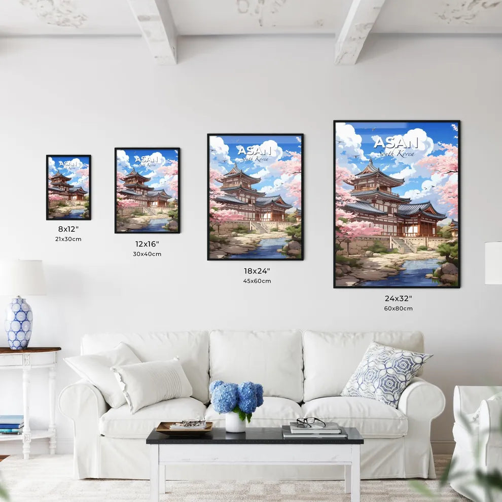 Abstract Painting of Asan Skyline, South Korea Featuring Building, Pond, and Trees Default Title