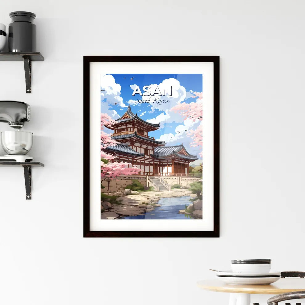 Abstract Painting of Asan Skyline, South Korea Featuring Building, Pond, and Trees Default Title