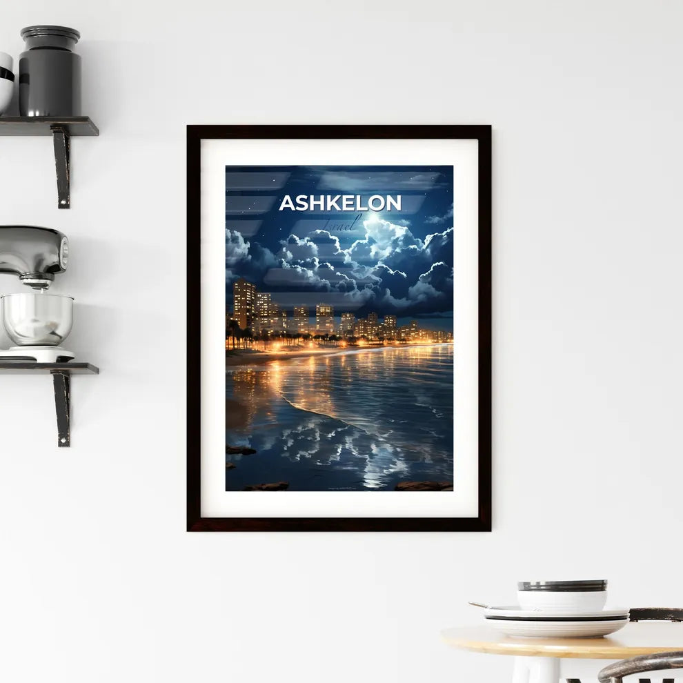 Ashkelon Israel Skyline, city at night, palm trees and beach - art painting Default Title