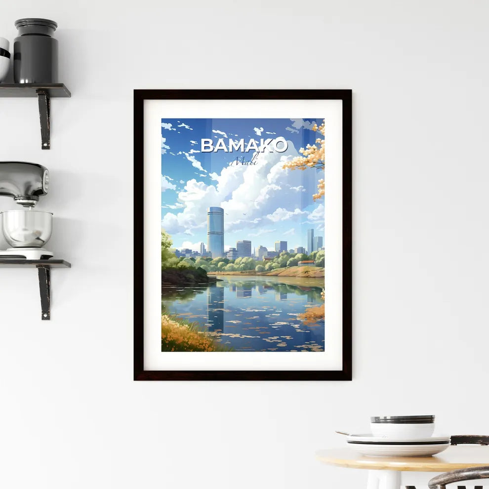 Vibrant Painting of Bamako Mali City Skyline with River and Trees Default Title