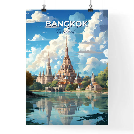 Colorful Bangkok Thailand Cityscape Painting with Castle, Trees, and Lake Default Title