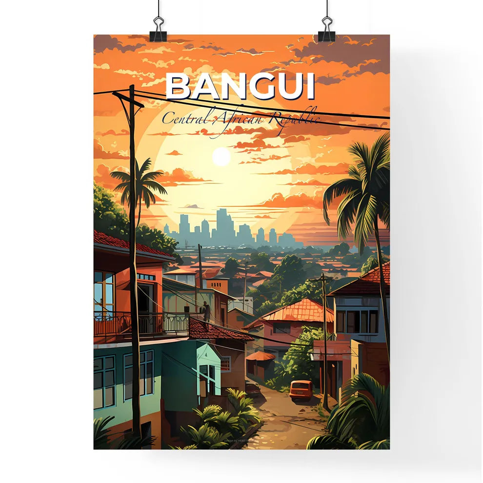 vibrant painting of Bangui Central African Republic skyline featuring street, palm trees, and buildings Default Title