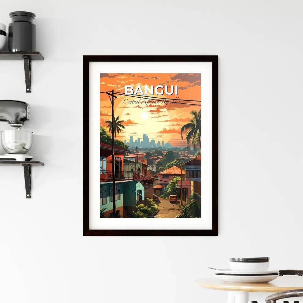 vibrant painting of Bangui Central African Republic skyline featuring street, palm trees, and buildings Default Title