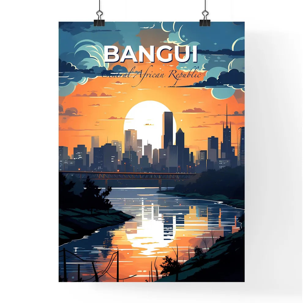 Abstract Colorful Bangui Cityscape Mixed Media Digital Painting Skyline Architecture River Bridge Central African Republic Default Title