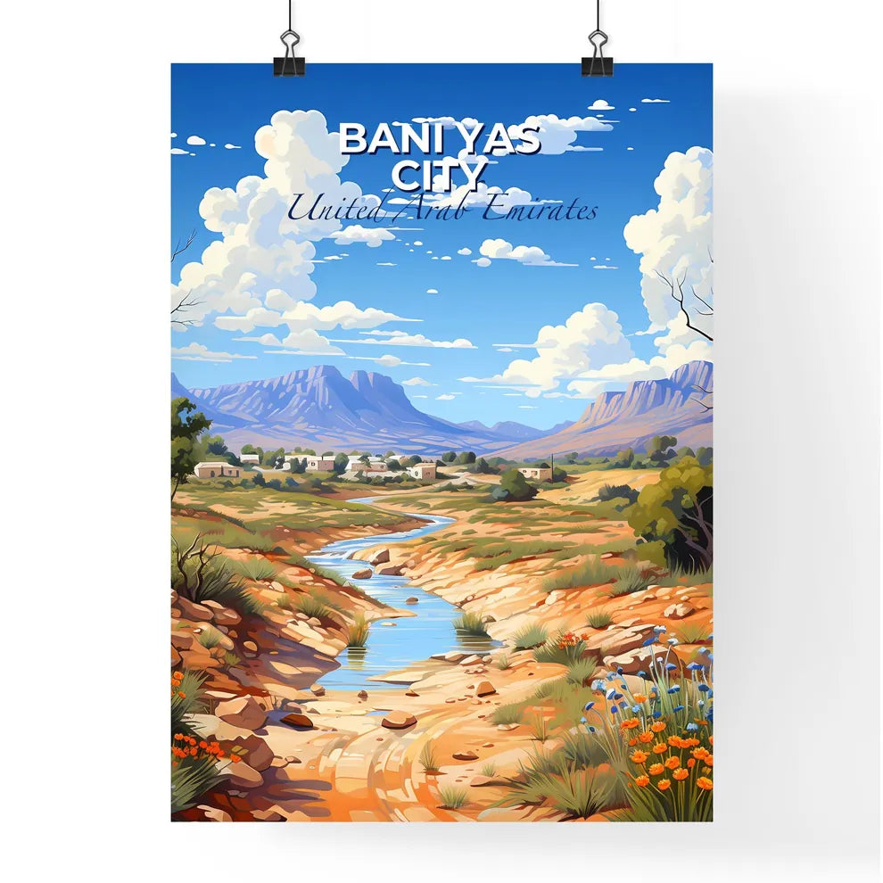Vibrant Artistic Impression of Bani Yas City Skyline, United Arab Emirates River Valley Default Title