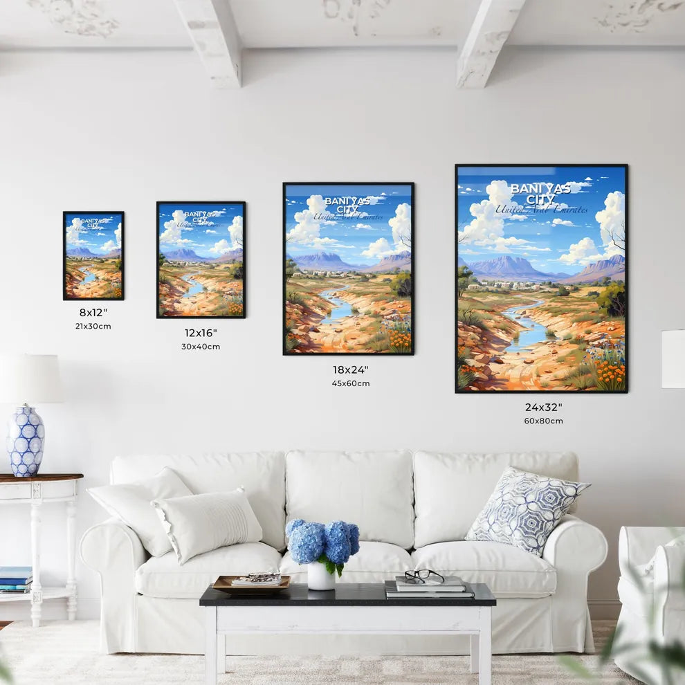 Vibrant Artistic Impression of Bani Yas City Skyline, United Arab Emirates River Valley Default Title