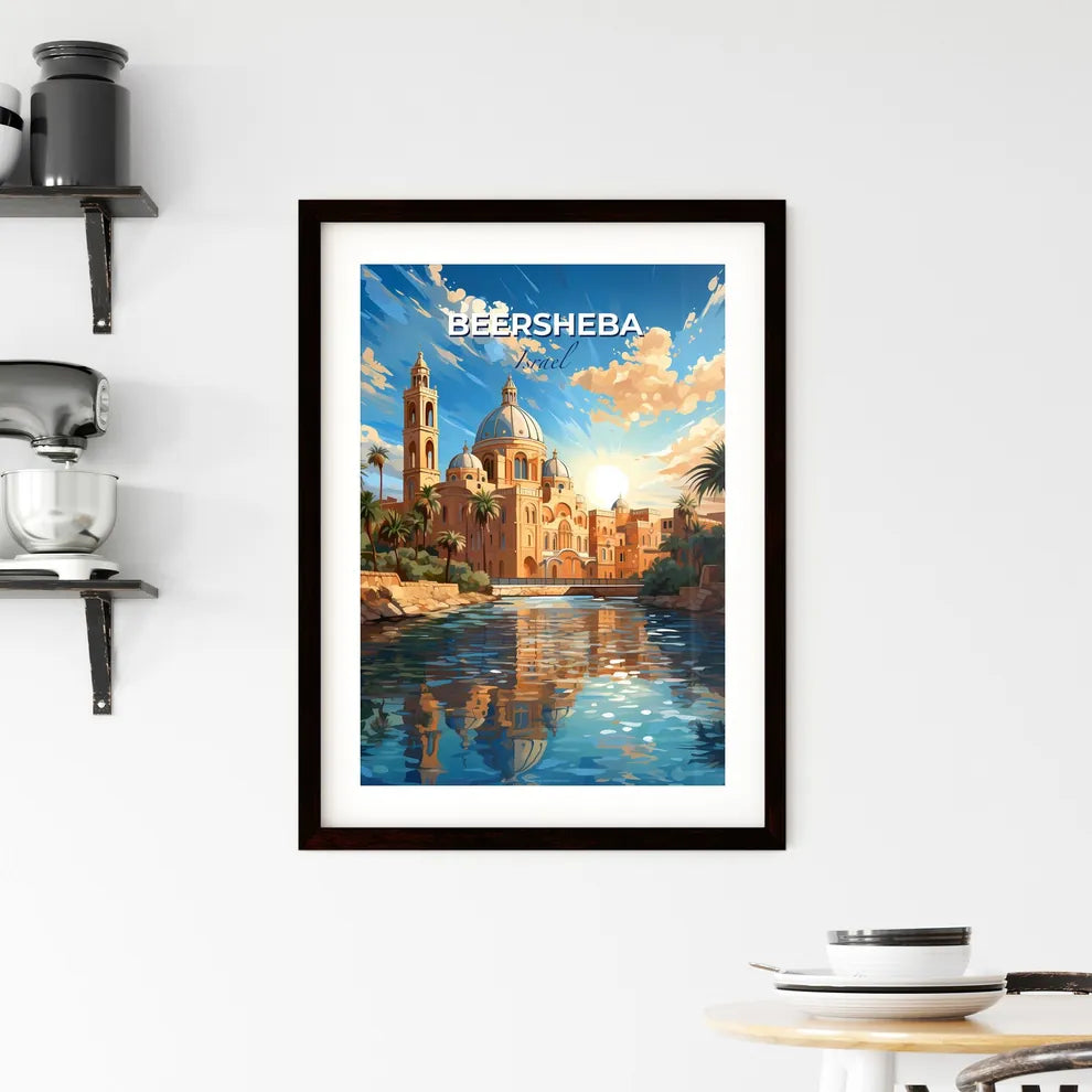 Watercolor Painting Artistic Beersheba Israel Cityscape Skyline River Dome Palm Trees Default Title