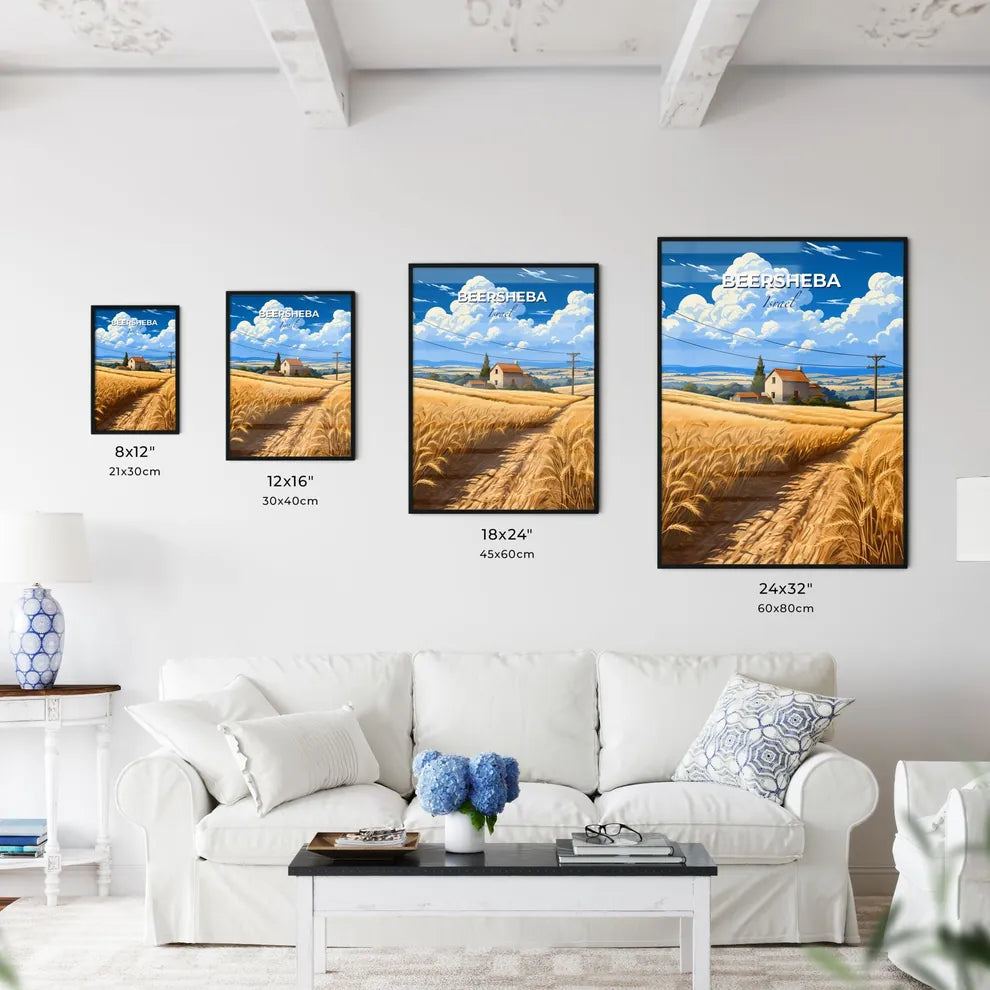 Art Painting of Beersheba Skyline, Israel with Dirt Road Through Wheat Field Default Title