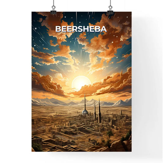 Cityscape Painting of Beersheba Israel, Vibrant Artwork with Skyline, Towers, and Mountains Default Title