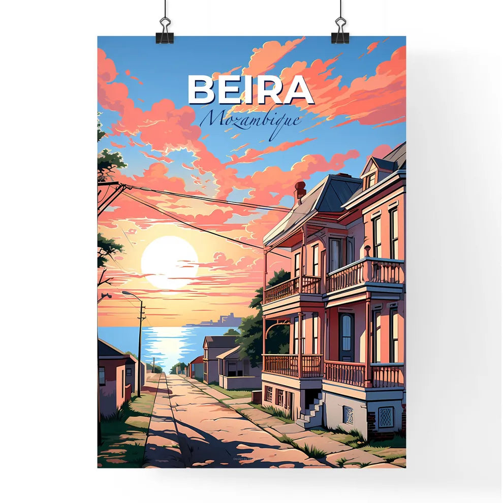 Beira Mozambique Cityscape Street Colorful Sunset Artwork Painting Architecture Buildings Default Title