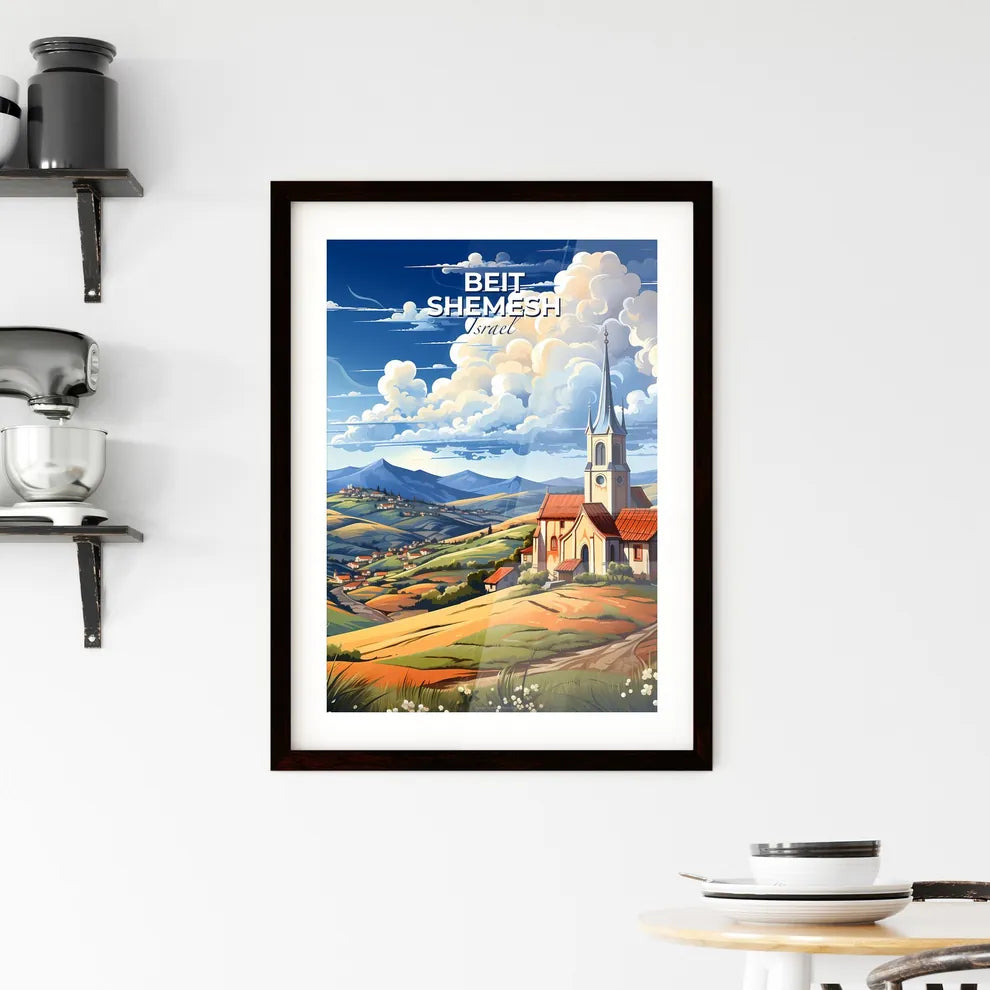 Artistic Beit Shemesh Israel Cityscape Painting Featuring a Church on a Hill Default Title