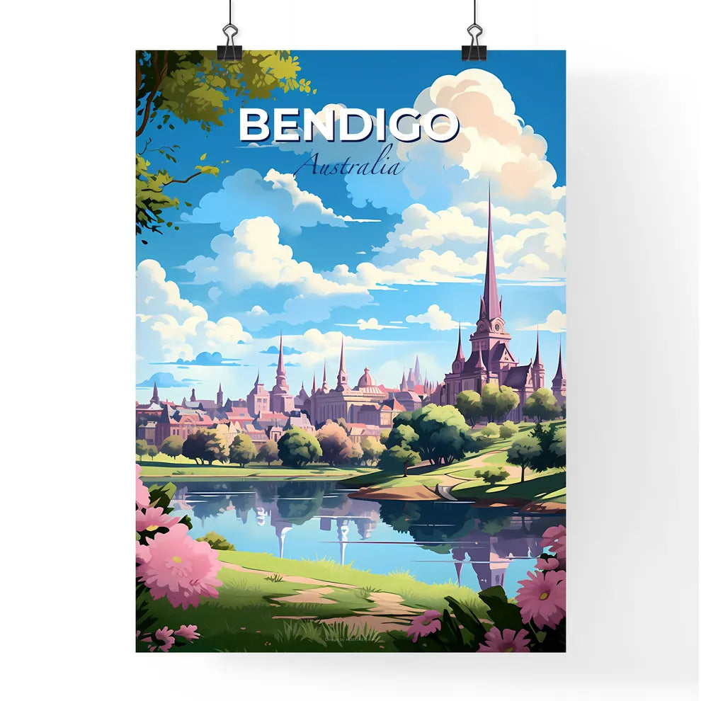 Vibrant Cityscape Painting | Landscape Art | Bendigo Australia Skyline | Lake | Trees | Urban Scenery Default Title