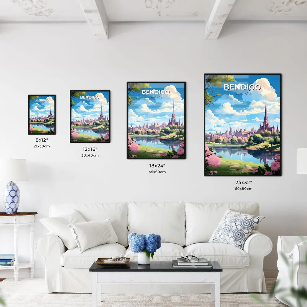 Vibrant Cityscape Painting | Landscape Art | Bendigo Australia Skyline | Lake | Trees | Urban Scenery Default Title