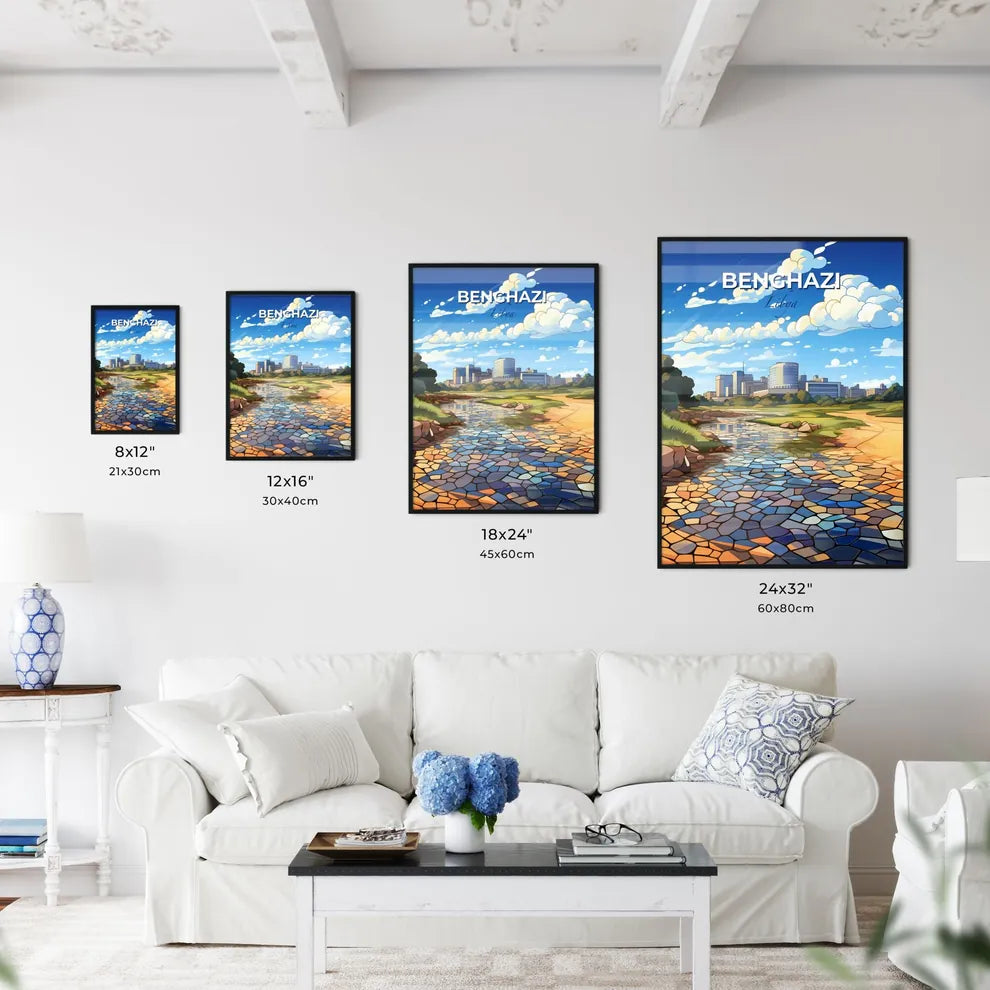 Vibrant Painting of Benghazi Libya Skyline with River Depicting City's Artistic Heritage Default Title