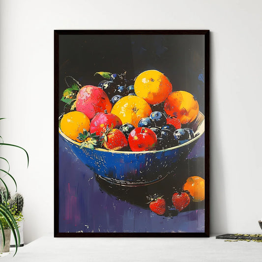 Vibrant Chalk Charcoal Glowing Bowl of Fruit - Framed Art Print