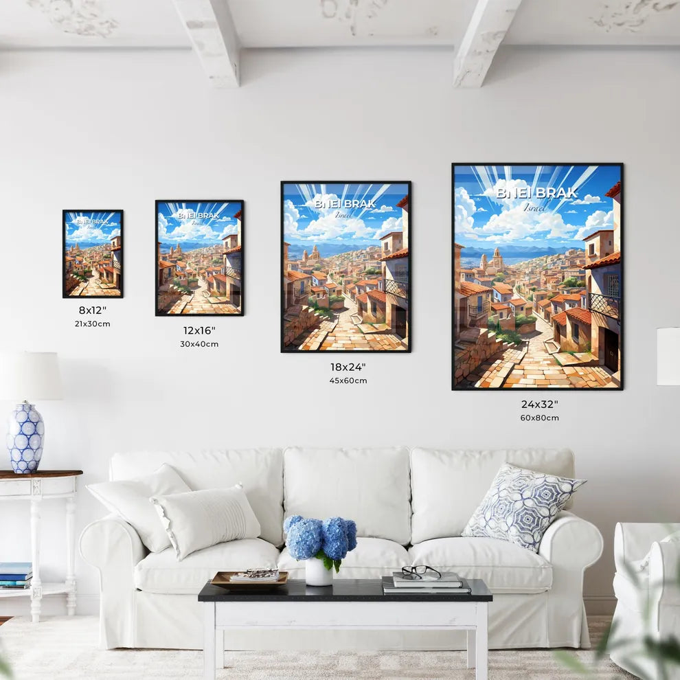 Colorful City Artwork: Bnei Brak Israel Skyline with Architectural Landmarks and Vivid Street Scene Default Title