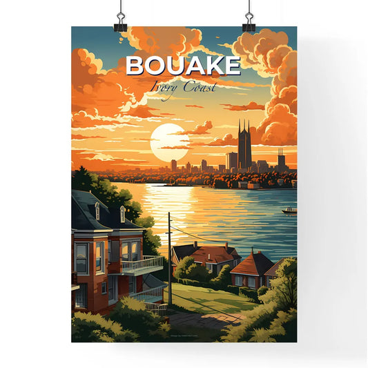 Vibrant African Skyline at Sunset Depicting Houses and Trees in Bouake, Ivory Coast Default Title