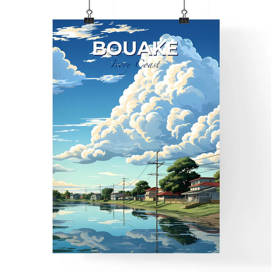 Vibrant Bouake Ivory Coast Cityscape Art Painting Water Houses Power Lines Clouds Default Title