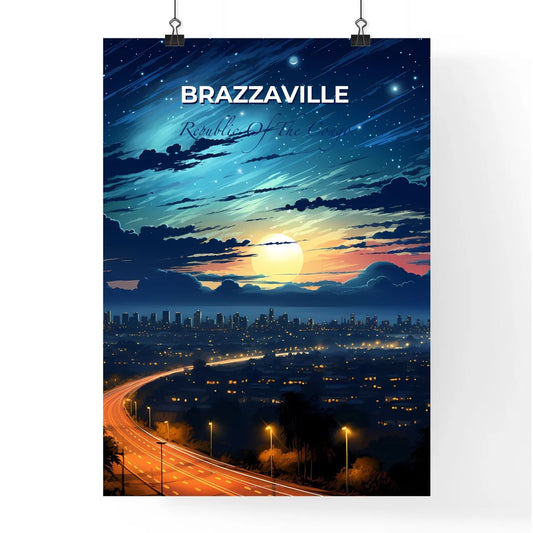 Vibrant Nighttime Cityscape Painting: Brazzaville, Republic of the Congo Skyline with Moonlight and Road Default Title