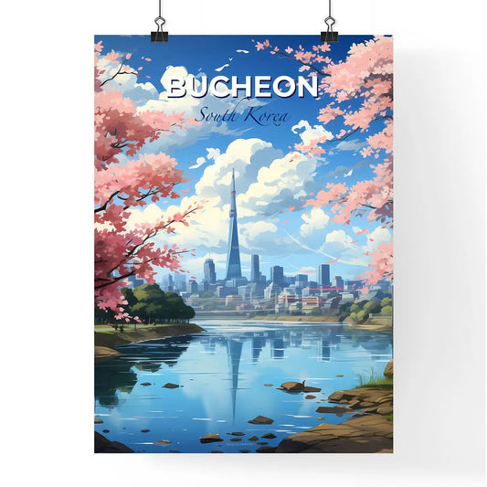 Bucheon Cityscape - Vibrant Painting with River, Skyline, and Trees Default Title