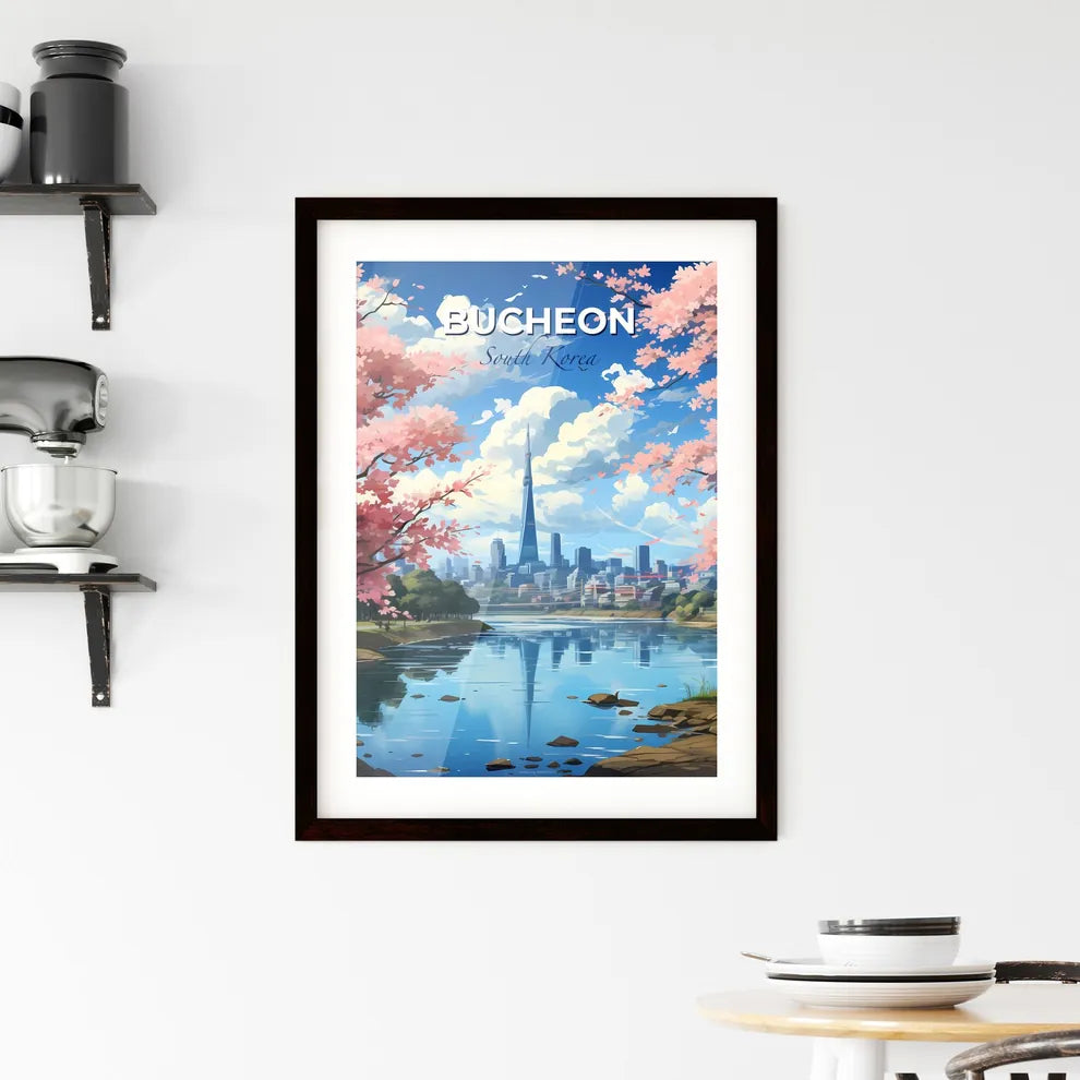 Bucheon Cityscape - Vibrant Painting with River, Skyline, and Trees Default Title