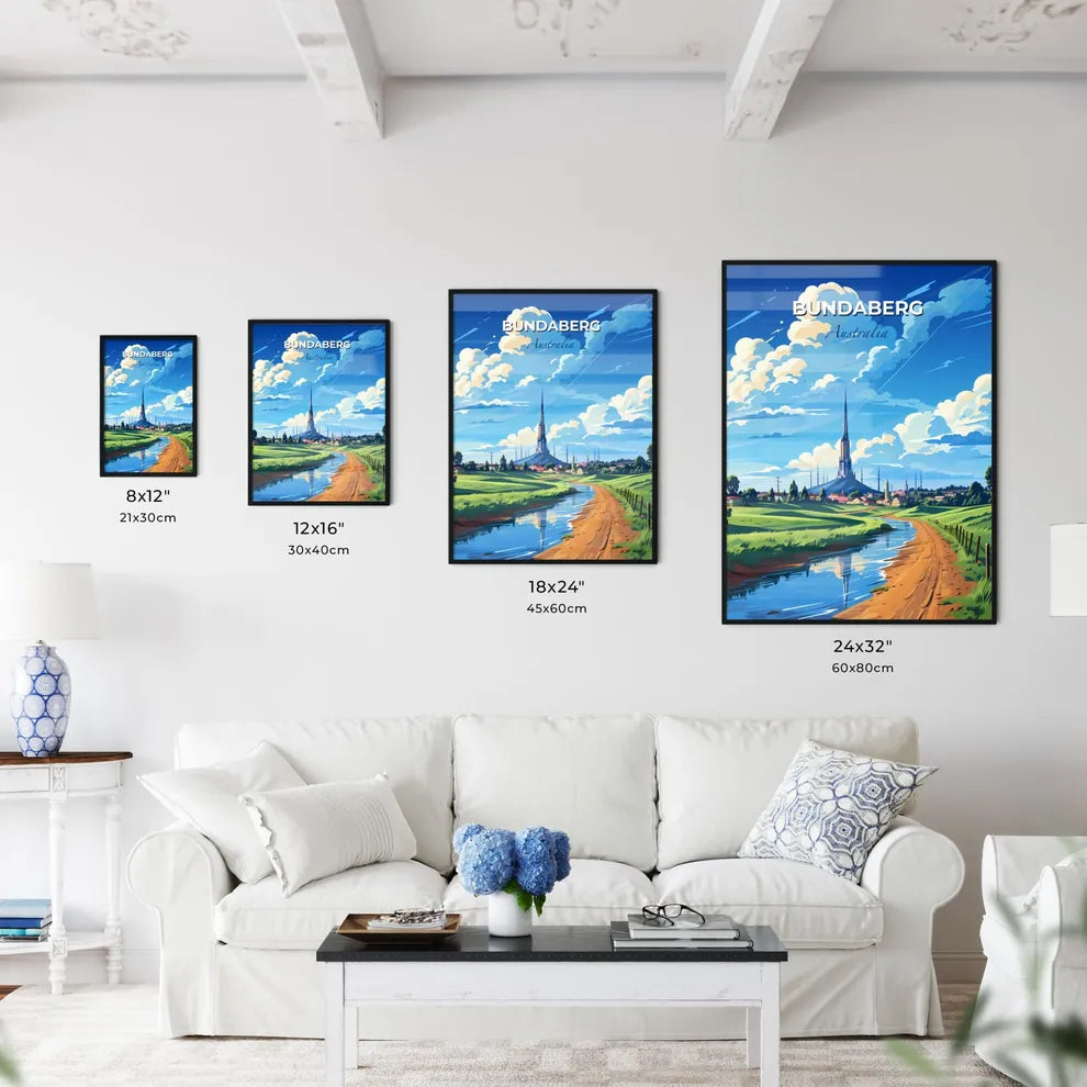 Vibrant Bundaberg Skyline Painting - Artistic River Landscape with Tower Default Title