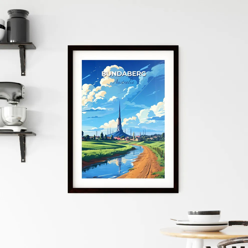 Vibrant Bundaberg Skyline Painting - Artistic River Landscape with Tower Default Title