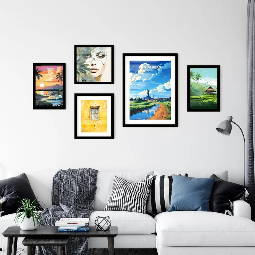 Vibrant Bundaberg Skyline Painting - Artistic River Landscape with Tower Default Title