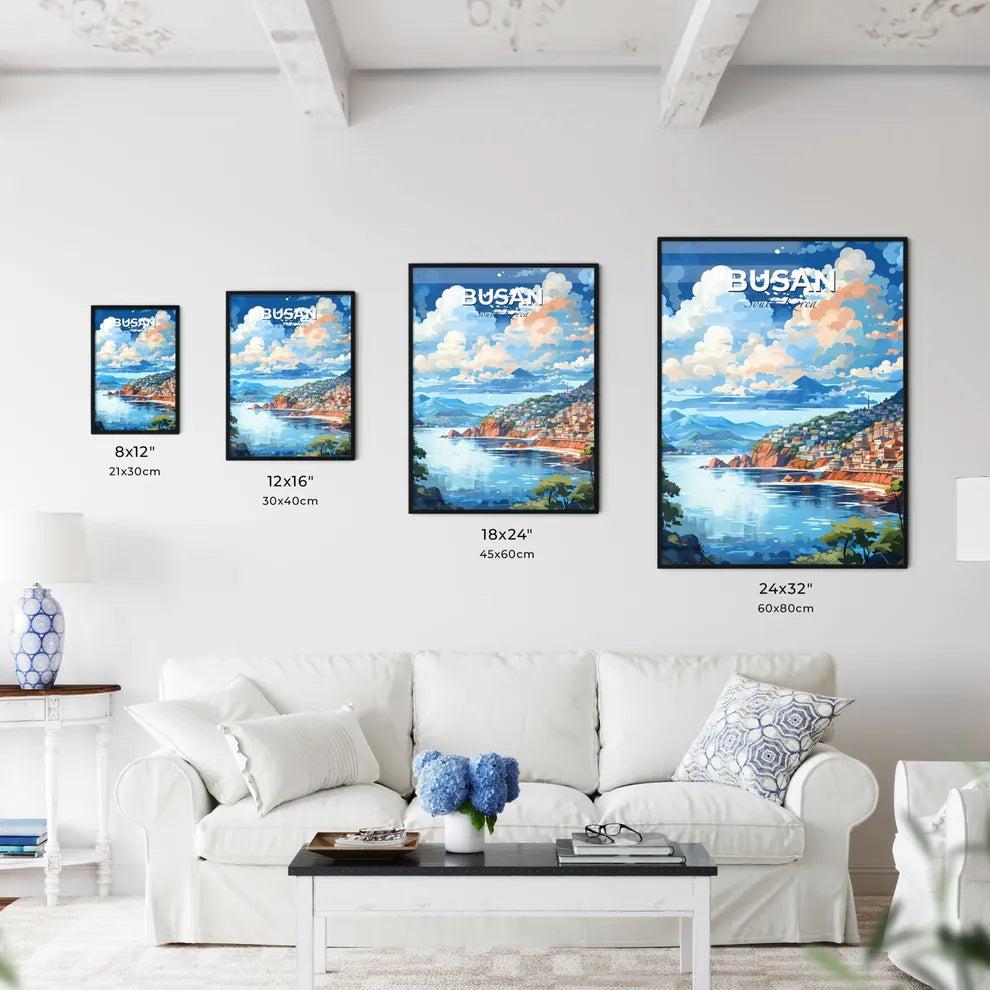 City Skyline Digital Art Painting of Busan South Korea Modern Cityscape Artwork Default Title