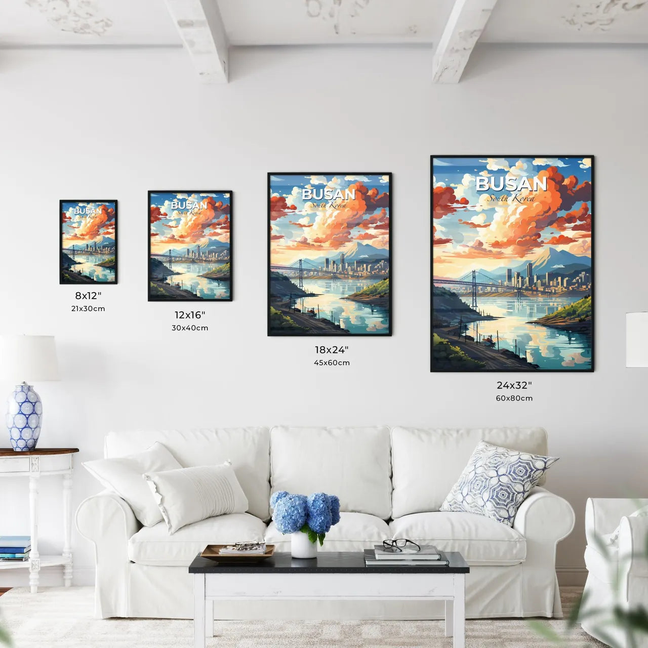 Modern Expressionist Painting of Busan South Korea Skyline with Bridge over River Default Title