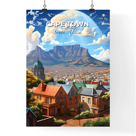 Vibrant Cape Town Skyline Painting: A Colorful City with a Majestic Mountain Backdrop Default Title