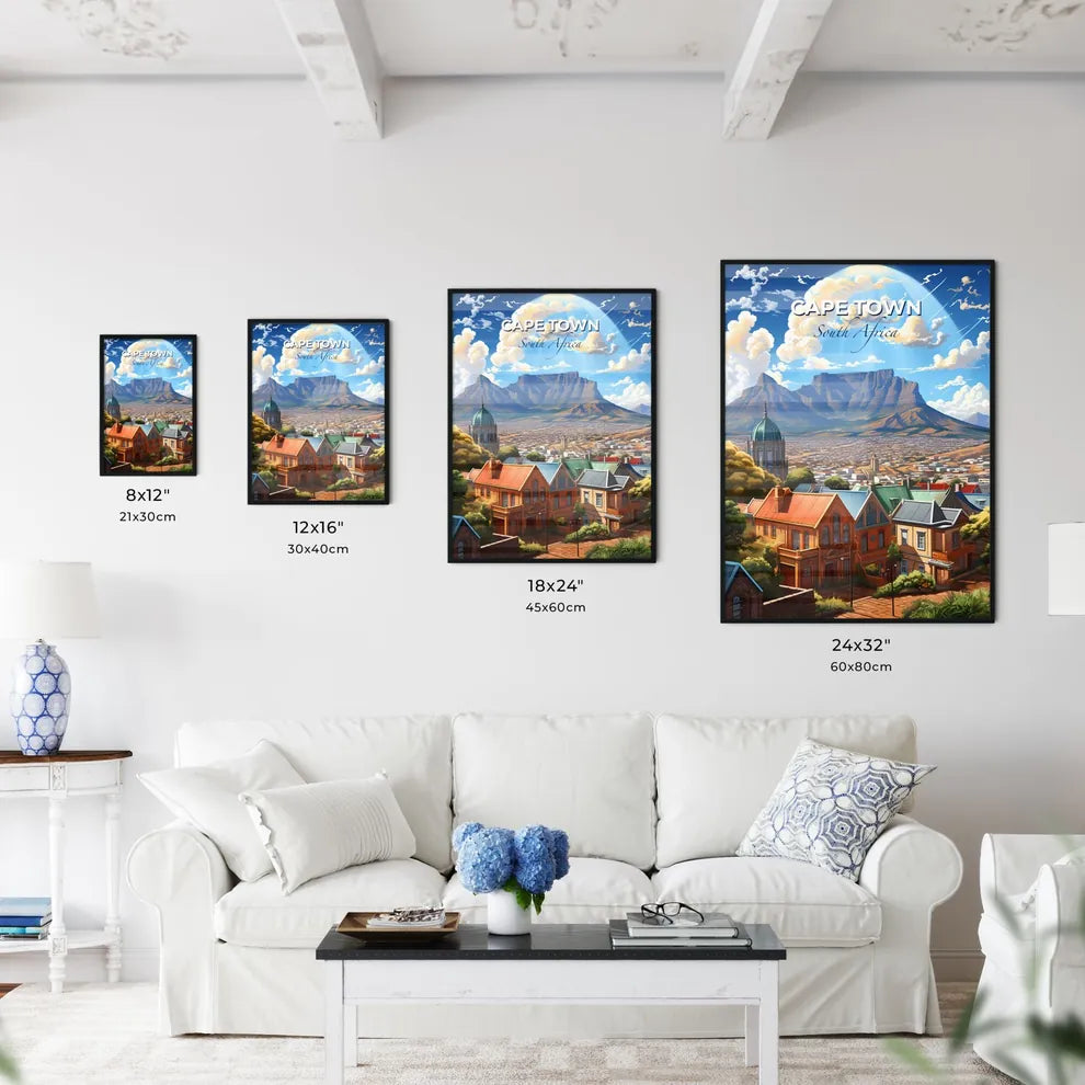 Vibrant Cape Town Skyline Painting: A Colorful City with a Majestic Mountain Backdrop Default Title