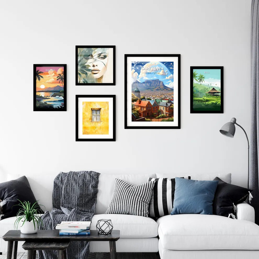 Vibrant Cape Town Skyline Painting: A Colorful City with a Majestic Mountain Backdrop Default Title