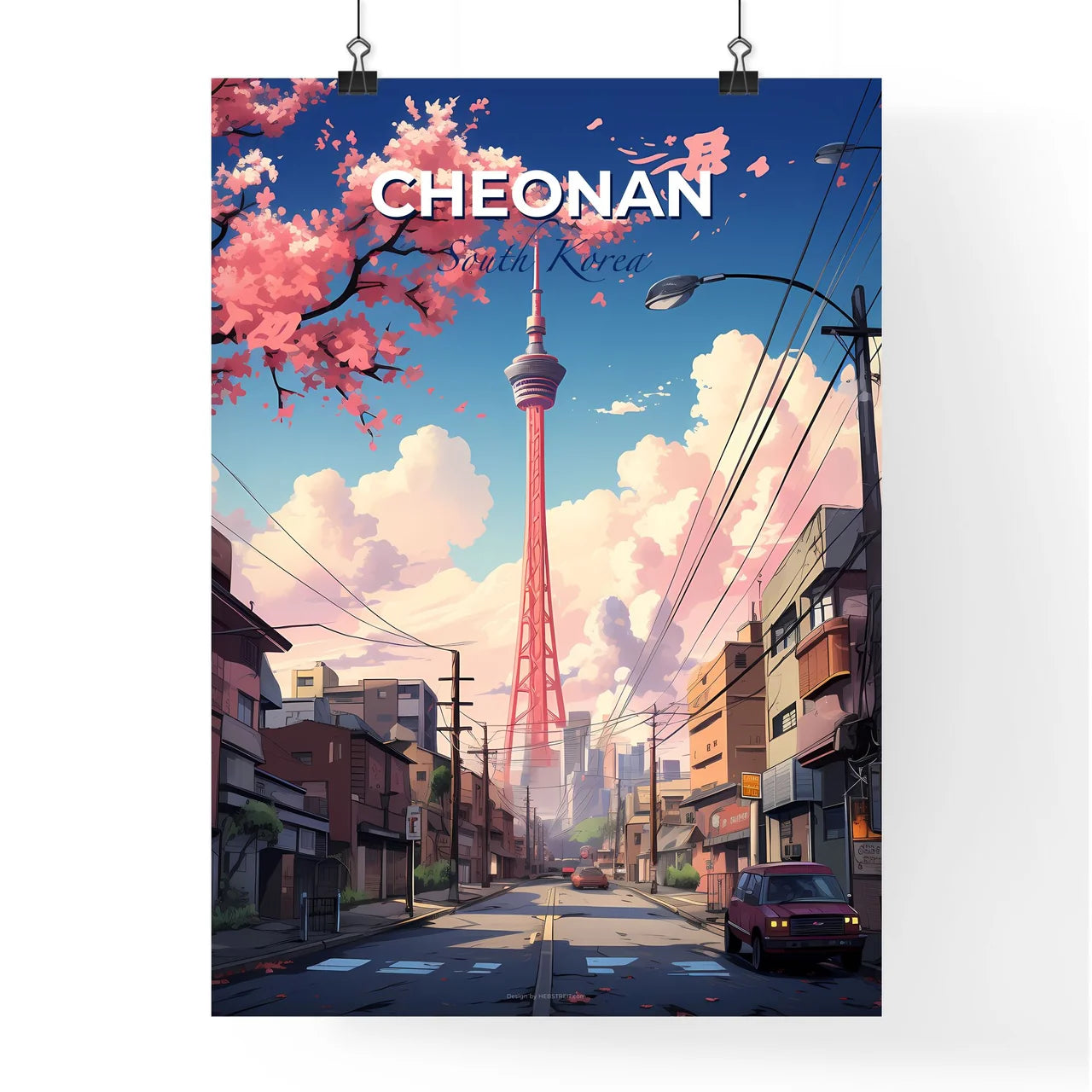 Painting of Cheonan Cityscape With Tower View Default Title